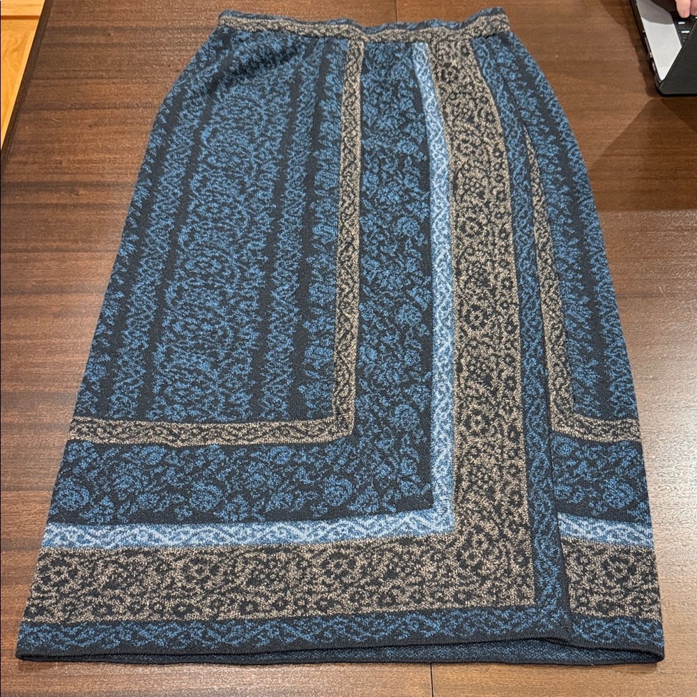 Missoni Blue and Tan Patterned Sweater Knit Faux Wrap Skirt